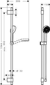 Preview: Hansgrohe Activera Select S Brauseset 95 2jet EcoSmart mit Brausestange Varia 105 cm