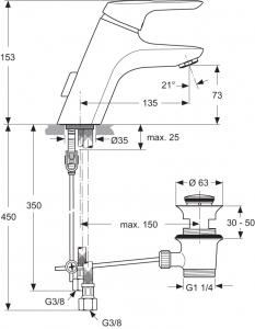 Preview: Ideal Standard Ceramix blue Lift 150 Einhebel-Waschtischarmatur mit Zugstangen-Ablaufgarnitur