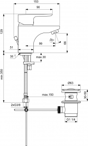 Preview: Ideal Standard Ceraplan III 130 Einhebel-Waschtischarmatur mit Zugstangen-Ablaufgarnitur