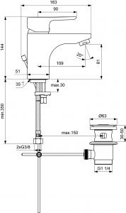Preview: Ideal Standard Ceraplan III Grande 145 Einhebel-Waschtischarmatur mit Zugstangen-Ablaufgarnitur