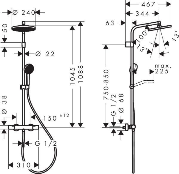 Hansgrohe Activera S Showerpipe 240 1jet EcoSmart mit Ecostat Fine Varia