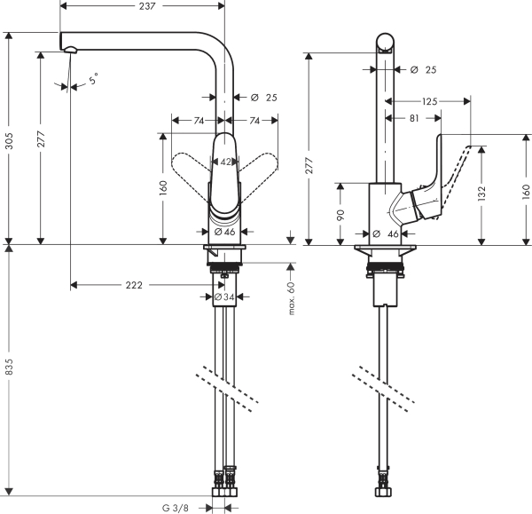Hansgrohe Focus M41 Einhebel-Küchenmischer 280, 1jet