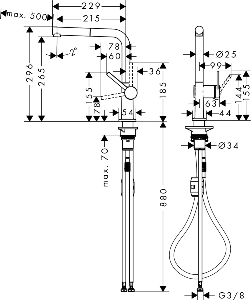 Hansgrohe Talis M54 Einhebel-Küchenmischer 270, Ausziehauslauf, 1jet