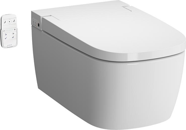 Dusch-WC Basic weiß, Wandtiefspül-WC spülrandlos + WC-Sitz